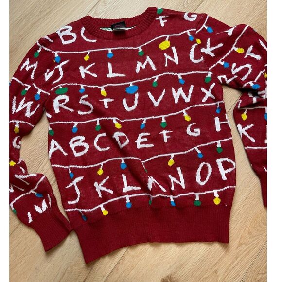 Stranger Things Red Alphabet Christmas Lights Sweater – Women’s Size M - Picture 1 of 4